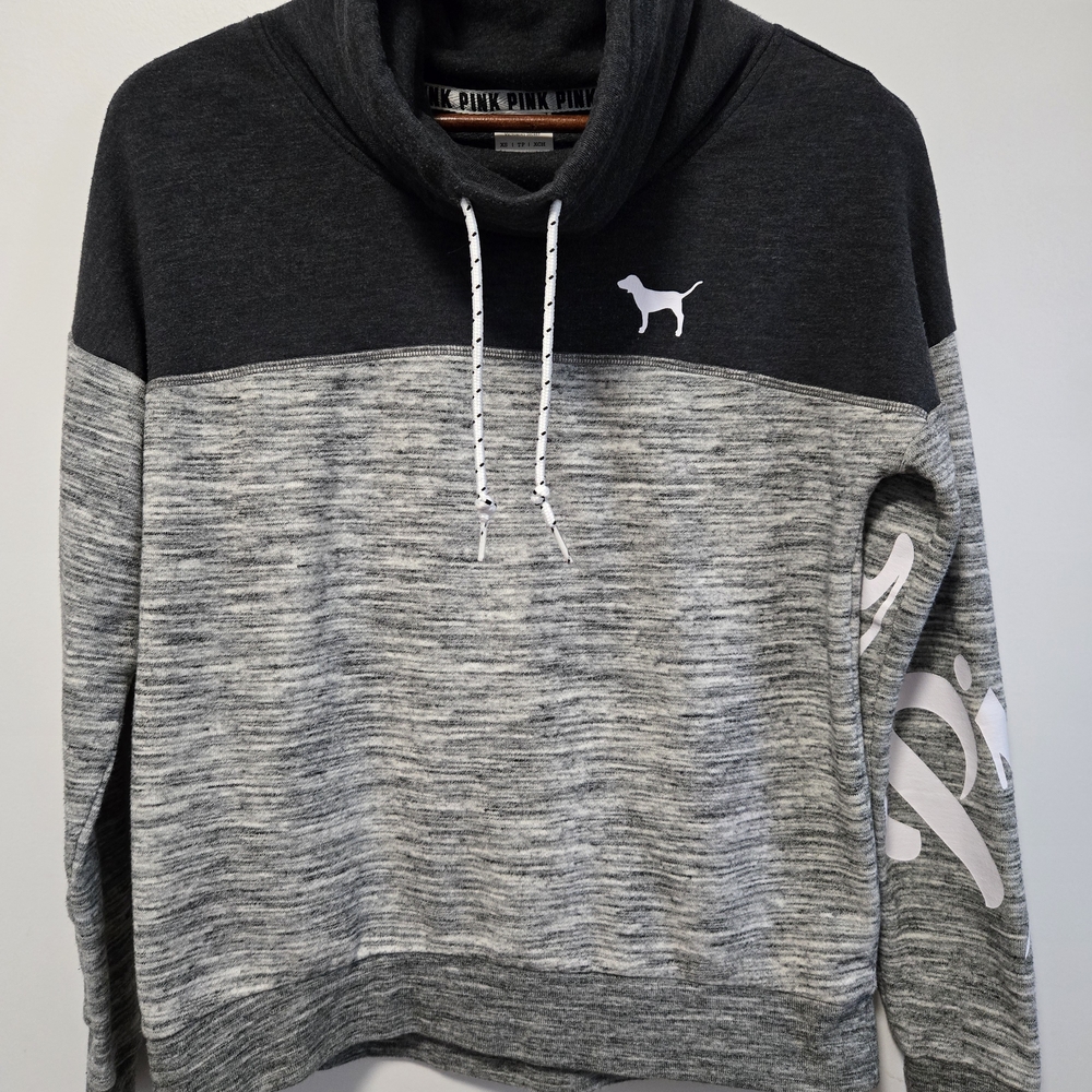 PINK Victoria's Secret Black and Gray Sweatshirt With Cowl Neck